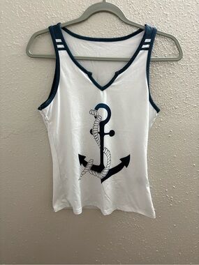 Nautical Anchor Tank Top - White/Navy